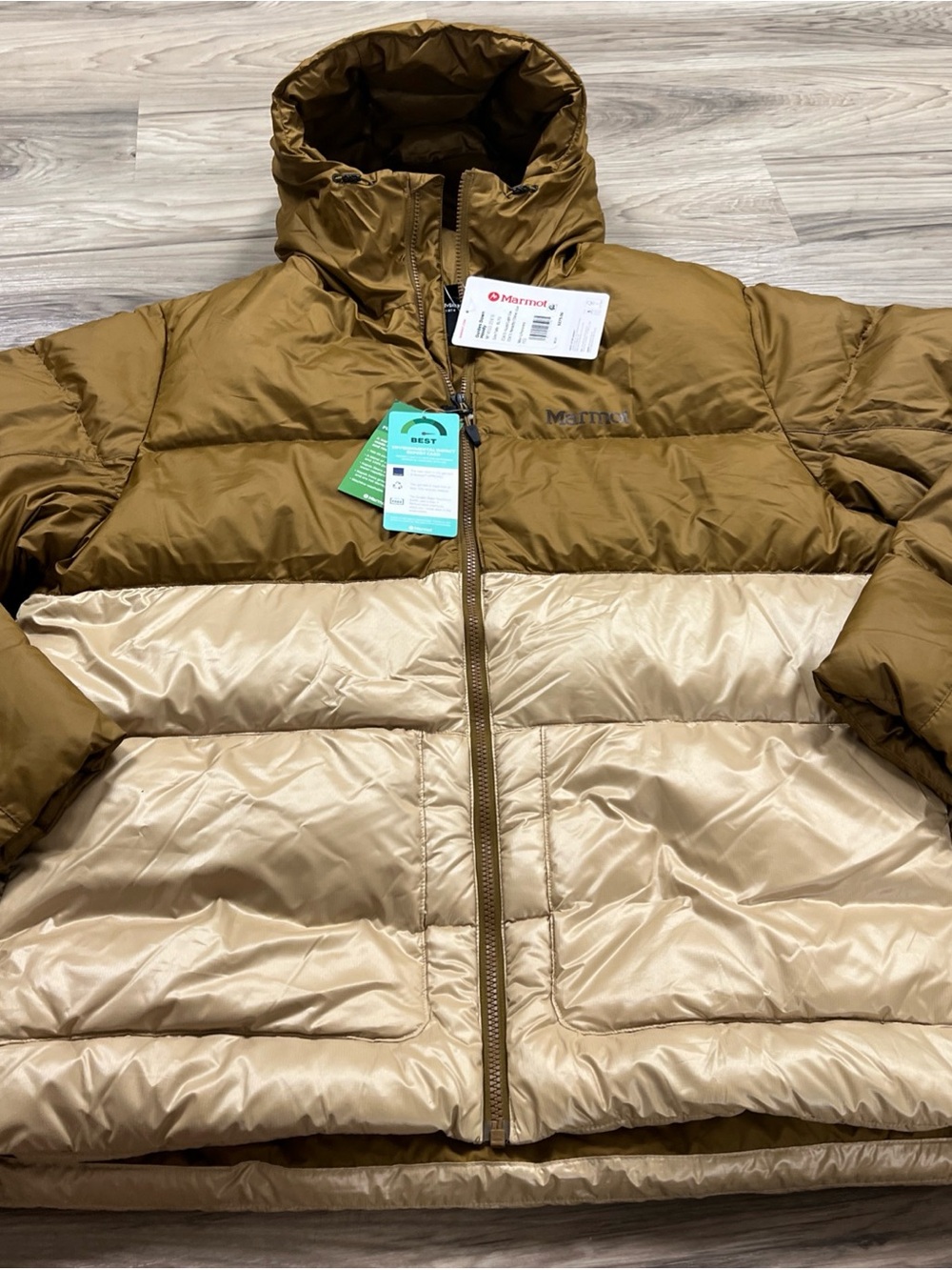 Marmot Guides Down Hoody 700 Fill Hazel Light Oak Puffer Coat Men’s XL $275 NWT